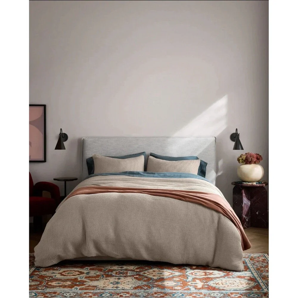 Quince Organic Waffle Duvet Cover 3- Piece Set Full/Queen in Dove NEW $149.90